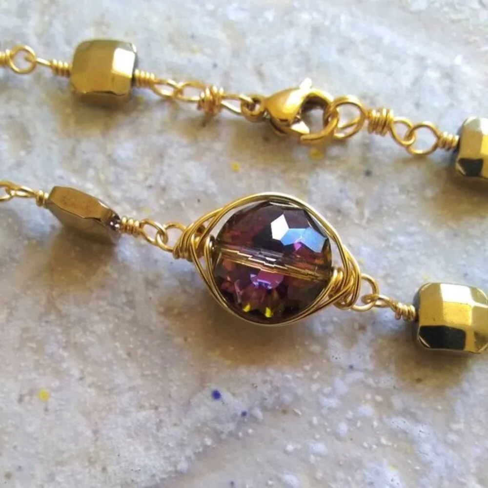 Trendy & Boho Chic! Delicate + Dainty Handmade Bracelet - Mauve & Gold Colors